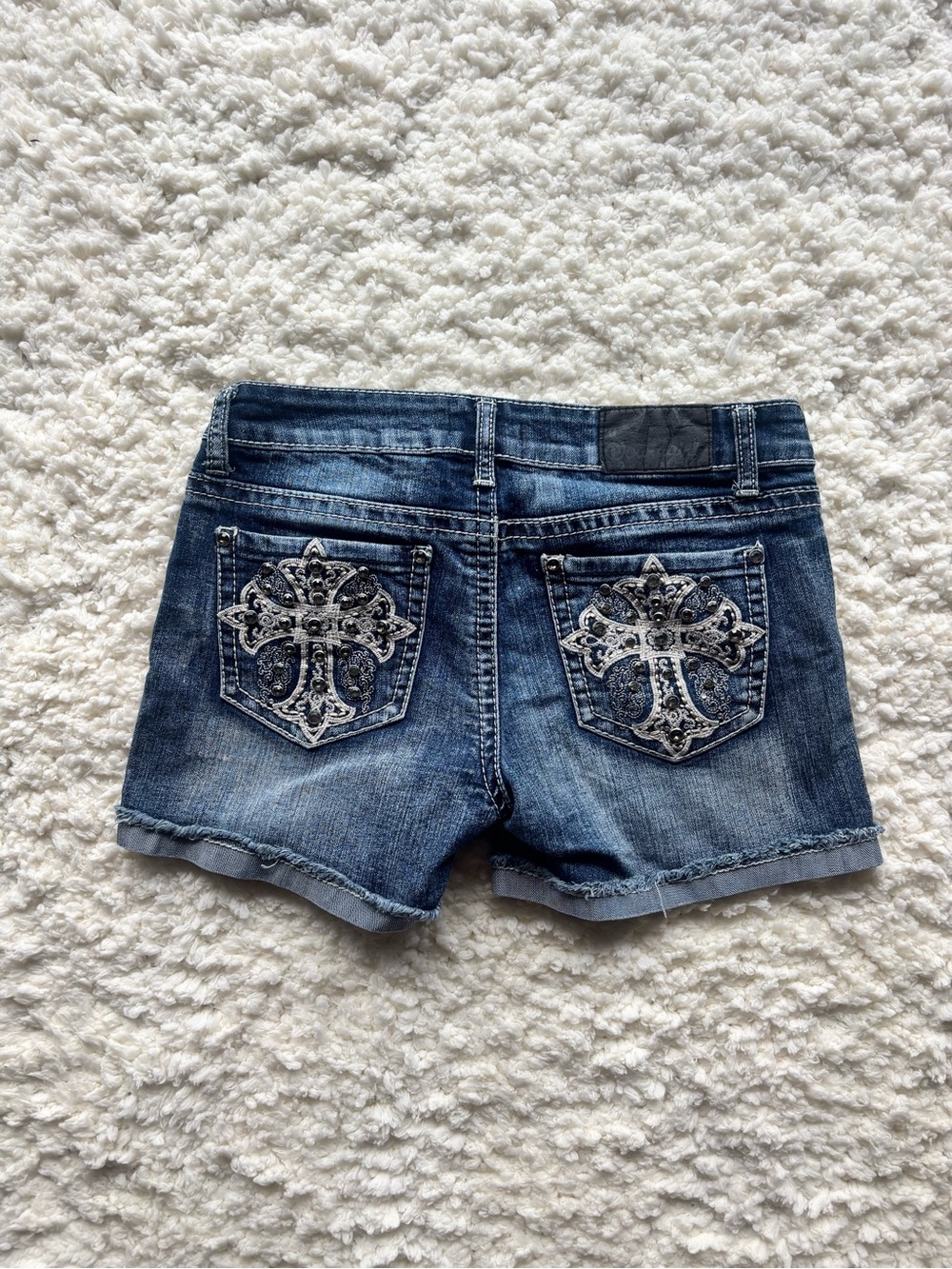 Bandgirl Embellished Bling Cross Denim Shorts